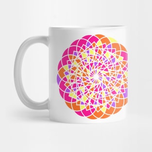 Random geometric repeated elements in digital mandala in bright neon colors Mug